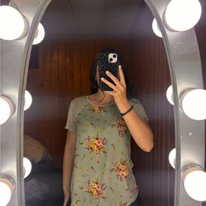 Rewind Floral Mint and Gray Short Sleeve Top